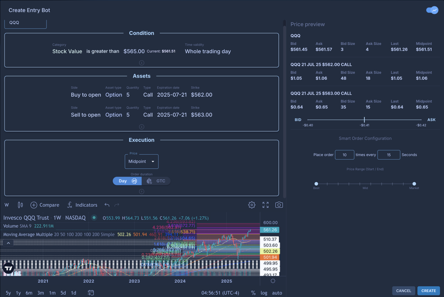 Set Entry Bots interface screenshot